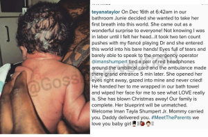 Teyana gives birth to baby Iman jr