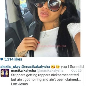 Masika pokes fun at Alexis Sky getting Fetty Wap's name tattooed on her.