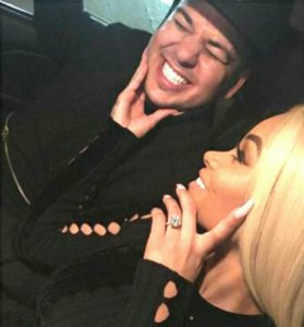 Blac Chyna shows off her engagement ring from Rob Kardashian in early April 2016.