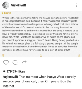 Taylor Swift response kanye