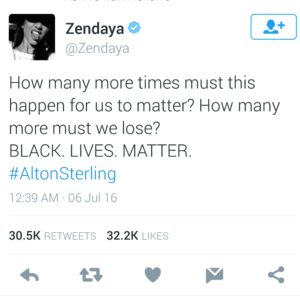 Zendaya tweets on Alton Sterling